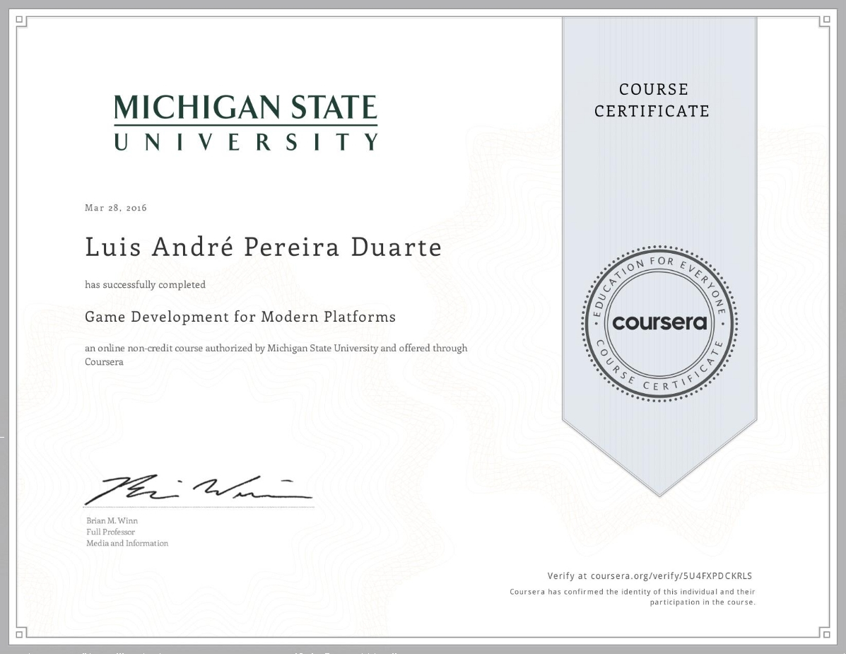 Coursera Game Development for Modern Platforms