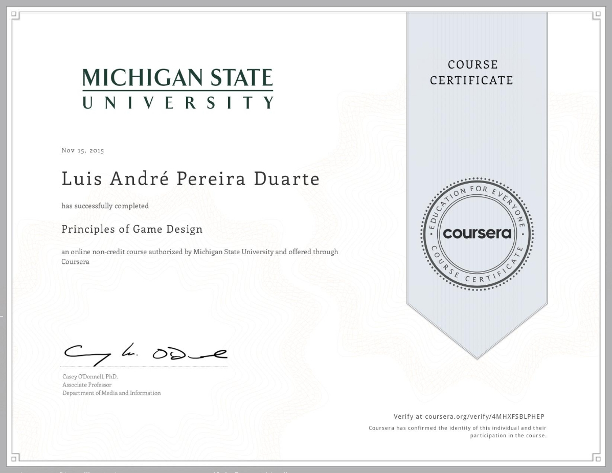 Coursera Principles of Game Design